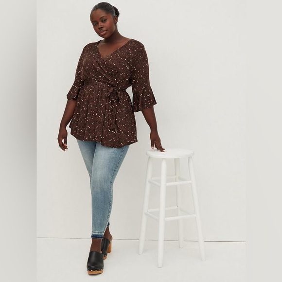 TORRID Babydoll Challis Surplice Tie-Front Top - Picture 3 of 9